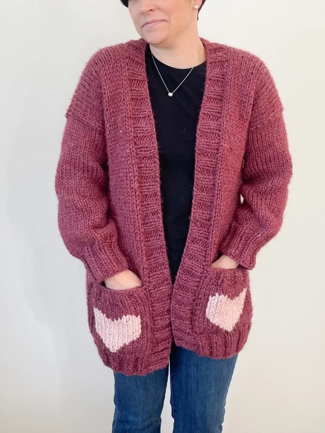 Super Bulky Knit Heart Sweater Cardigan | Two Hearts Open Cardigan